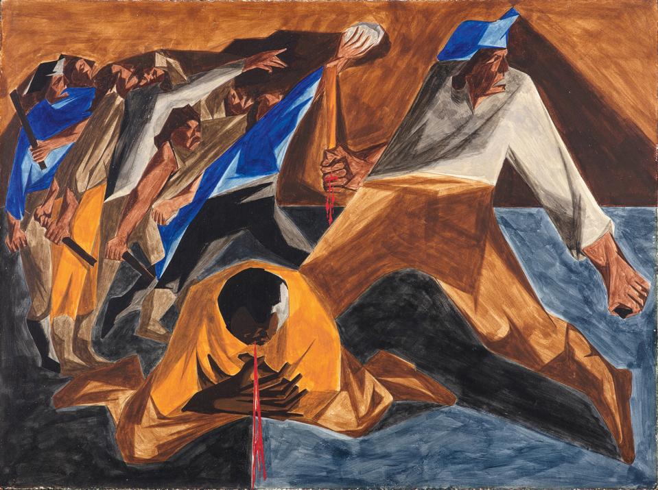 Jacob Lawrence, Massacre in Boston, Panel 2, 1955, from Struggle: From the History of the American People, 1954–56, egg tempera on hardboard.