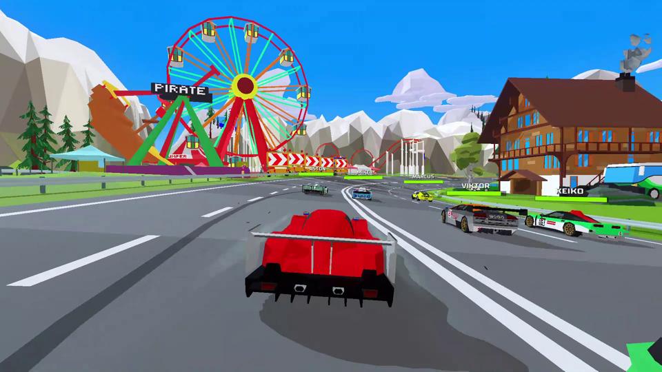 A screenshot of a race in Hotshot Racing.