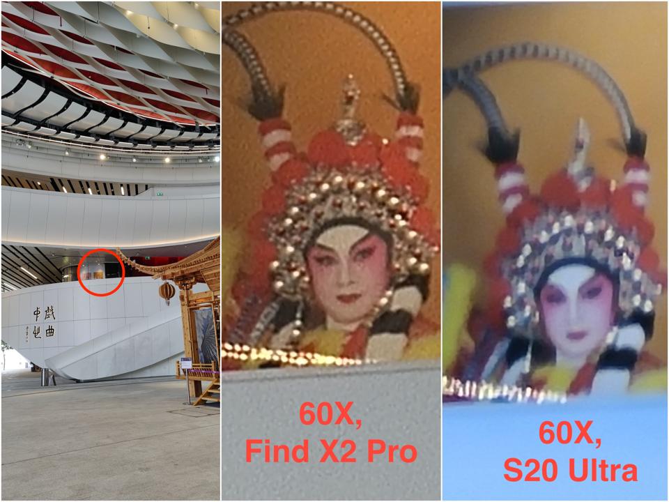 60X zoom shots captured by Oppo's and Samsung's latest.