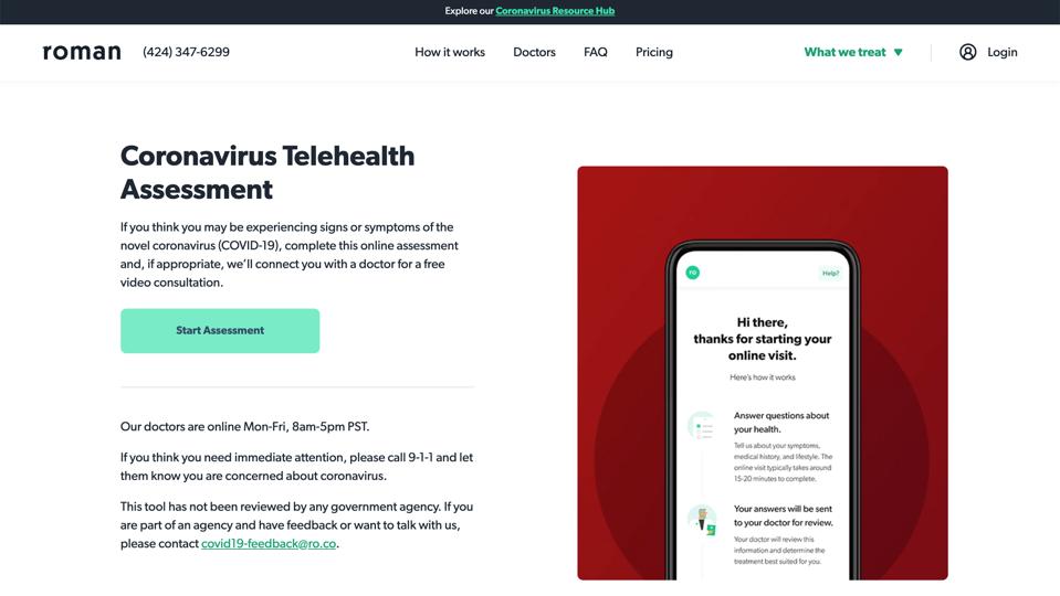 Ro's Coronavirus Telehealth Assessment