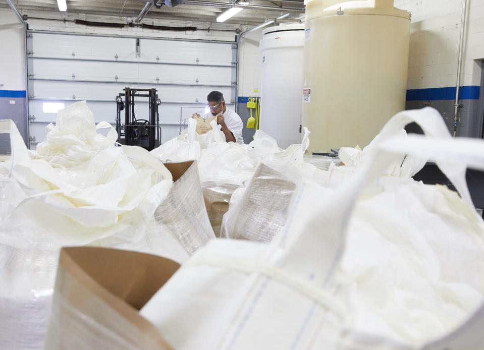 Bags of mung bean flour at Eat Just, Inc.'s Appleton, Minnesota facility