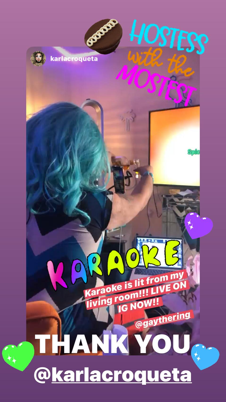 Set up for Drag Trivia night at Gaytherings with Drag Queen speaking on live stream, one of the digital queer events suggested