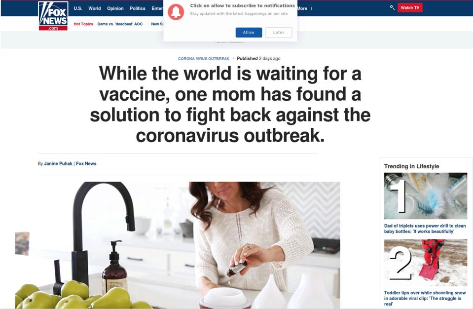 Coronavirus scam sees text messages with fake Fox News article on CBD oil benefits.
