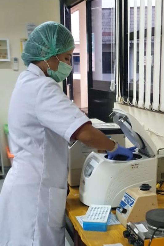 Puji Rianti carries out laboratory work at the genetic lab of the Department of Biology IPB University at IPB University in Bogor, Indonesia