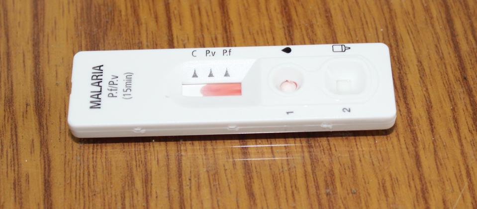 Small white plastic device, reading MALARIA