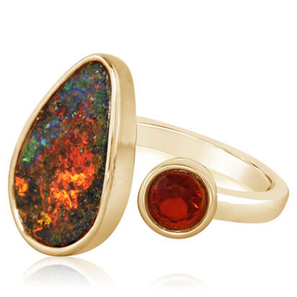 Australian Boulder opal and fire opal ring by Parlé gems