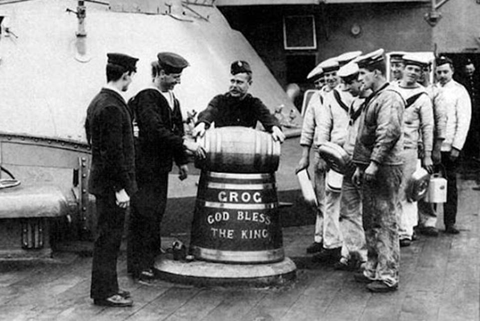 British sailors receiving their daily rum tot