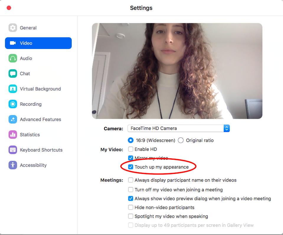 How to touch up my appearance on Zoom. 