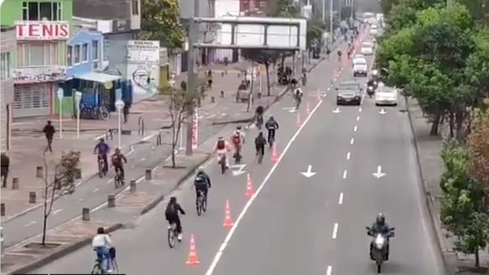 Temporary bicycle lanes in Bogota, Colombia