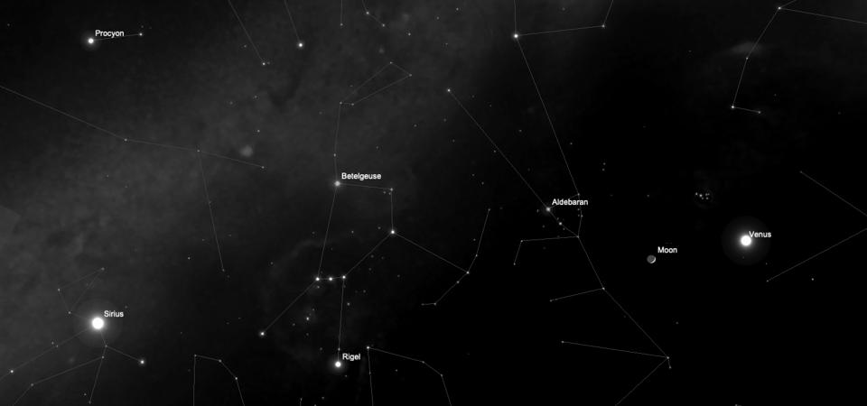 In the west during ″Earth Hour″ you'll see Orion's Belt and bright ″Dog Star″ Sirius.
