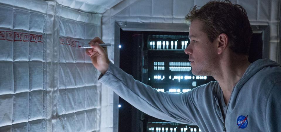 Matt Damon as Mark Watney trying to stretch out his remaining days on Mars