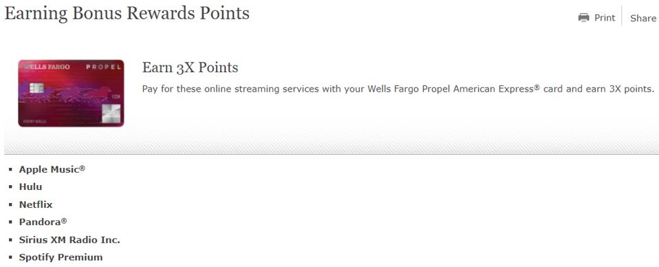 Wells Fargo Propel 3x points categories
