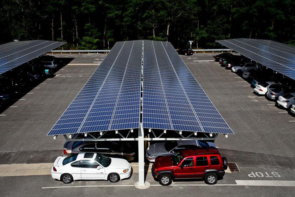 A solar carport installed by ProtekPark Solar at The Richard Stockton College of New Jersey.
