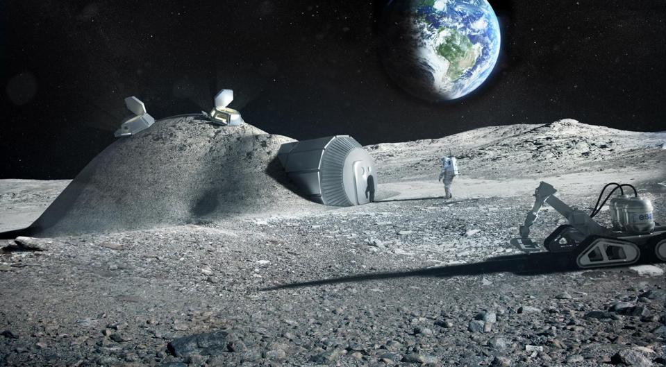 Future moon bases could be built with 3D printers that mix materials such as moon regolith, water and astronauts' urine.