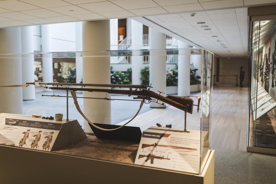 Colonial Williamsburg Art Museums Expansion Penny Court Musket. The new expansion of the Art Museums of Colonial Williamsburg allows additional sunlight into the Pamela J. and James D. Penny Court, adjacent to the exhibition “To Arm Against an Enemy: Weapons of the Revolutionary War” in the Helen Zadarlik and Bruce Sogoloff Gallery.