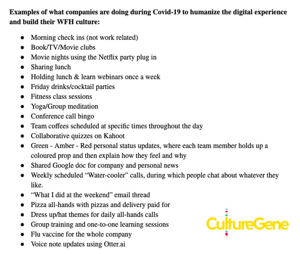 Culture initiatives that startups are doing with their work-from-home / remote workers