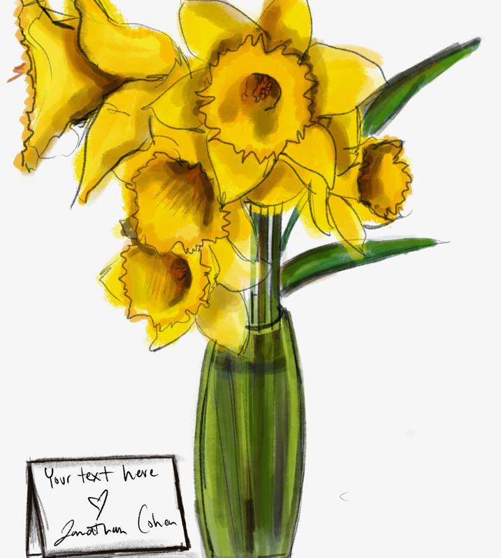 Custom drawn flower arrangement from Jonathan Cohen featuring a bunch of yellow daffodils