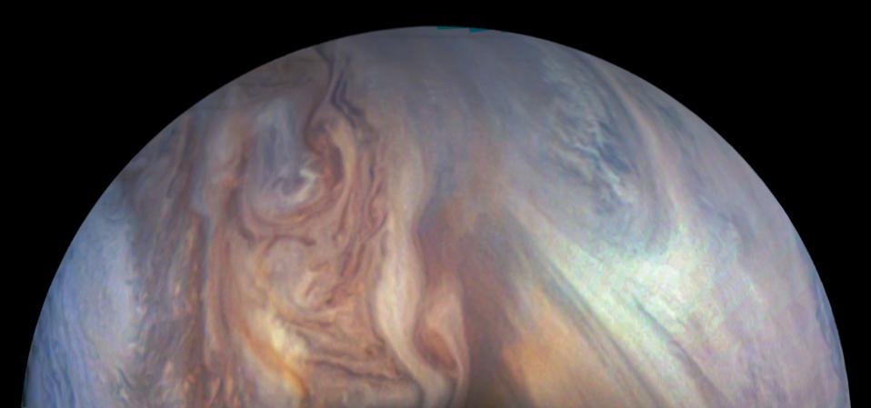 Jupiter's north equatorial belt, as imaged by Juno last week, and processed by citizen scientist David Marriott.