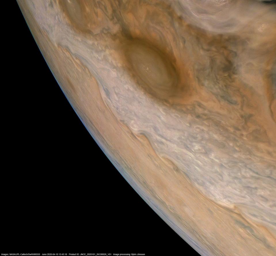 An image processed from Juno's latest flyby of Jupiter by Björn Jónsson.
