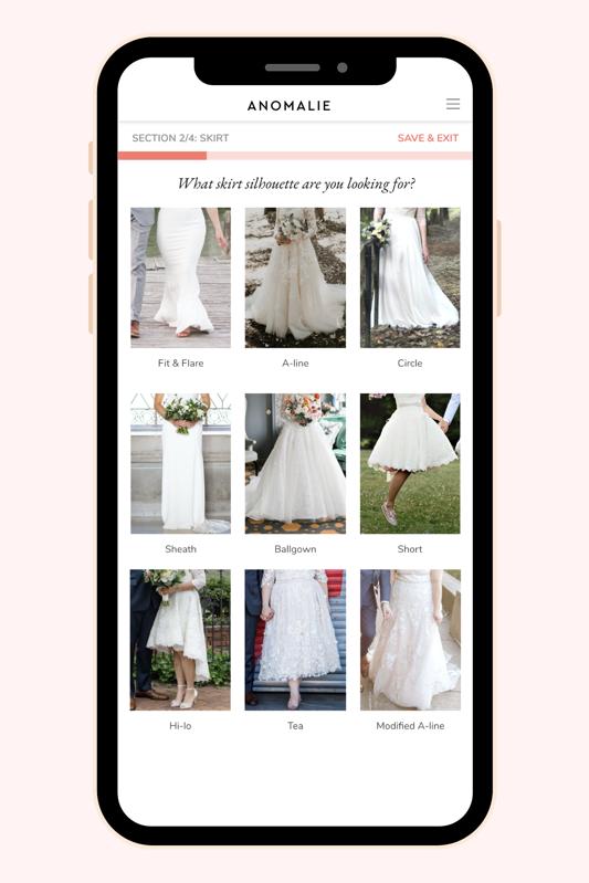 A screen shot of the Anomalie app on a mobile phone, showing nine different silhouette options.