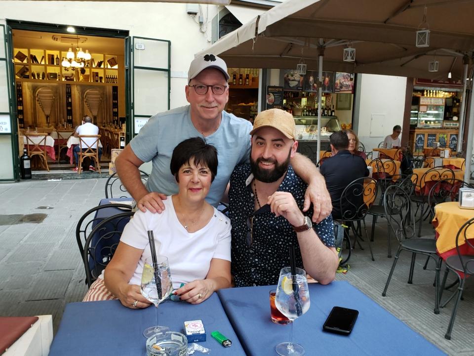 Jeff and his parents in Italy.