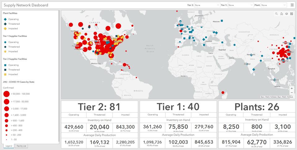 Dashboard visualizes the supply chain and how COVID-19 might affect operations.