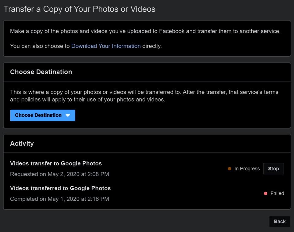 Facebook's dedicated page helps you move photos and videos to Google Photos.