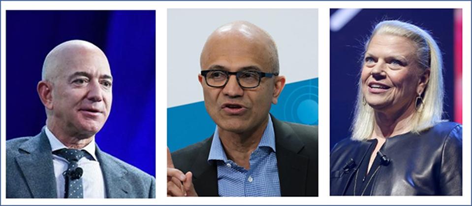Amazon CEO Jeff Bezos, Microsoft CEO Satya Nadella; former IBM CEO Virginia Rometty