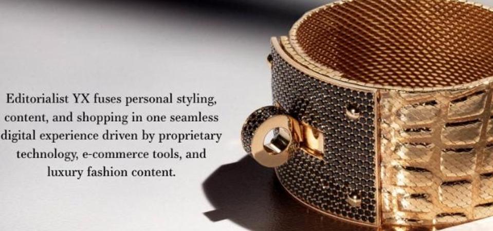 Brand marketing image from EditorilistYX website showing a rose gold pavé crystal bracelet