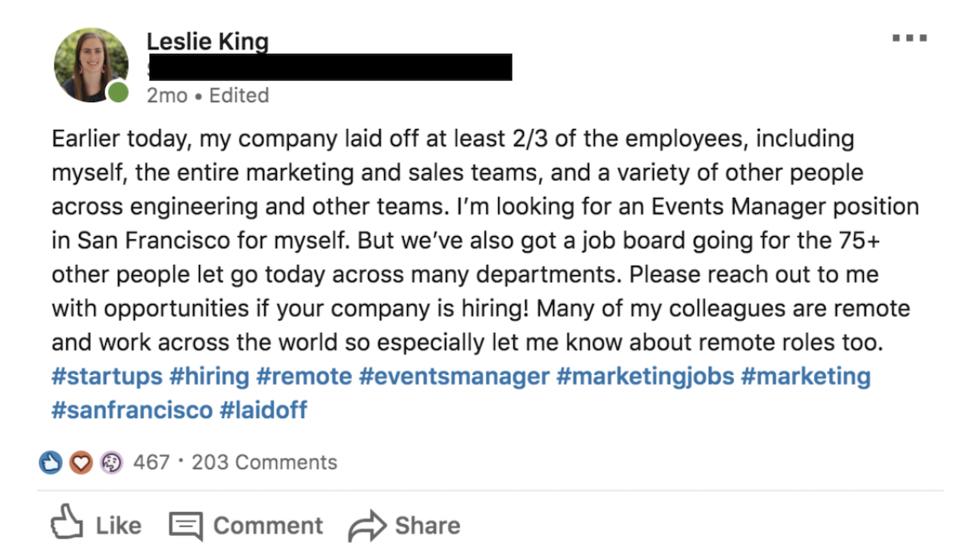 leslie king linkedin post