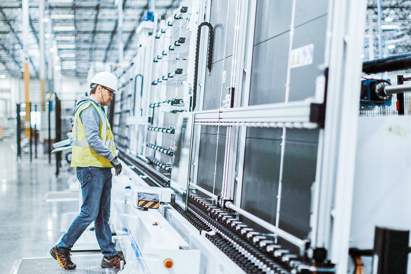 Automated window line at manufacturing facility. 