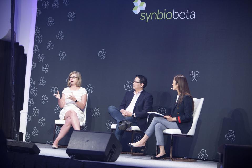 Three panelists speak at a SynBioBeta conference.