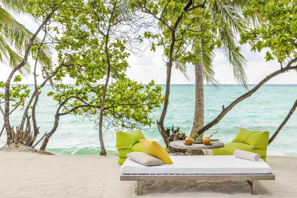 drinks on a secluded beach in the Maldives