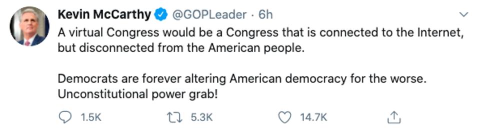 Republican House Leader Kevin McCarthy on remote voting.