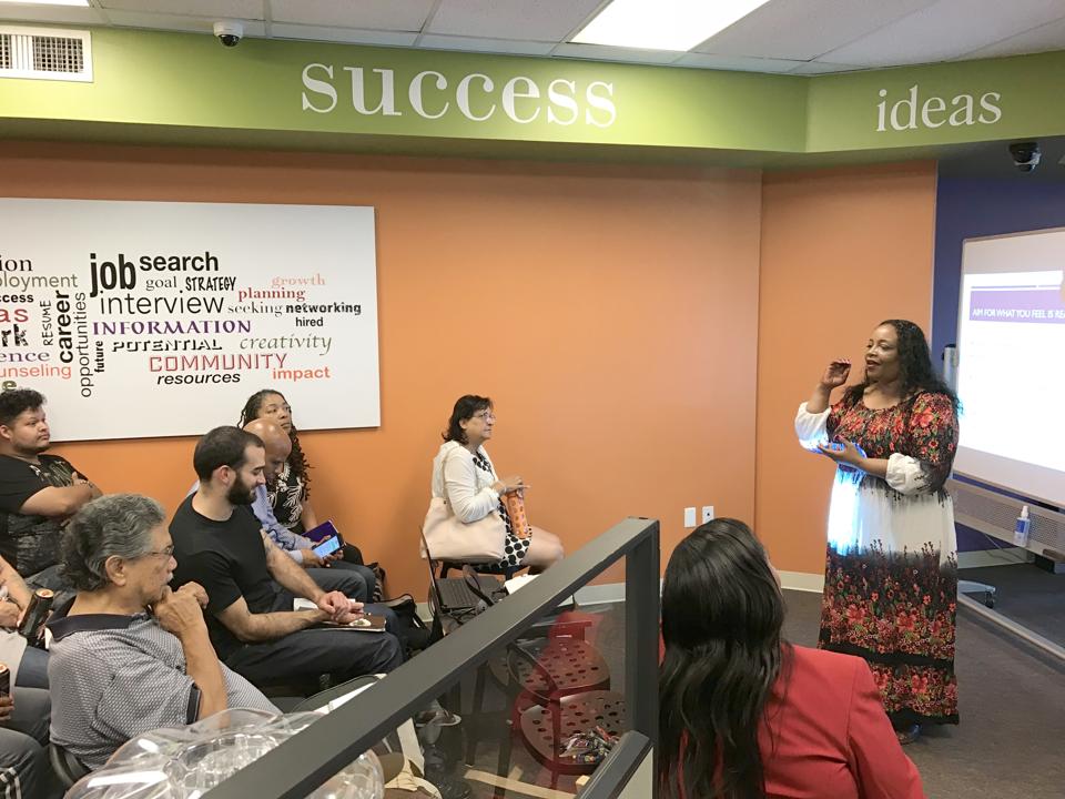 An instructor teaches a workshop at Success Centers. 