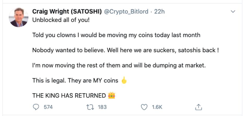 Craig Wright In Typically Bombastic Form On Crypto Twitter