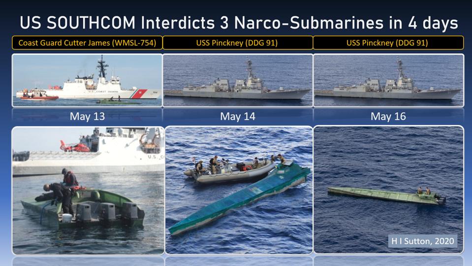 Narco subs interdictados por el Comando Sur de los Estados Unidos (SOUTHCOM) en mayo de 2020