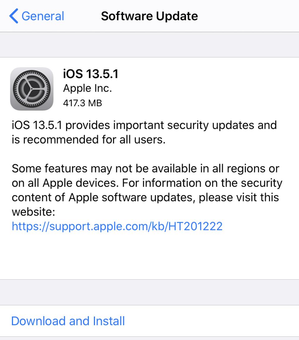 Apple iOS 13.5.1 security update.