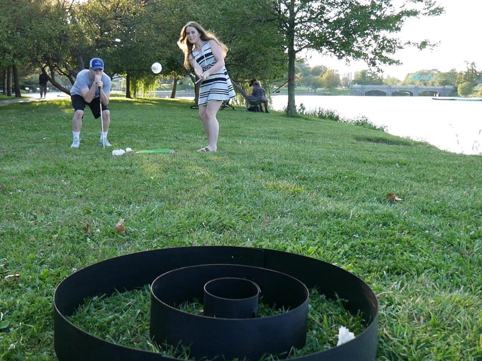 A Chip-Down player takes a shot in the park.