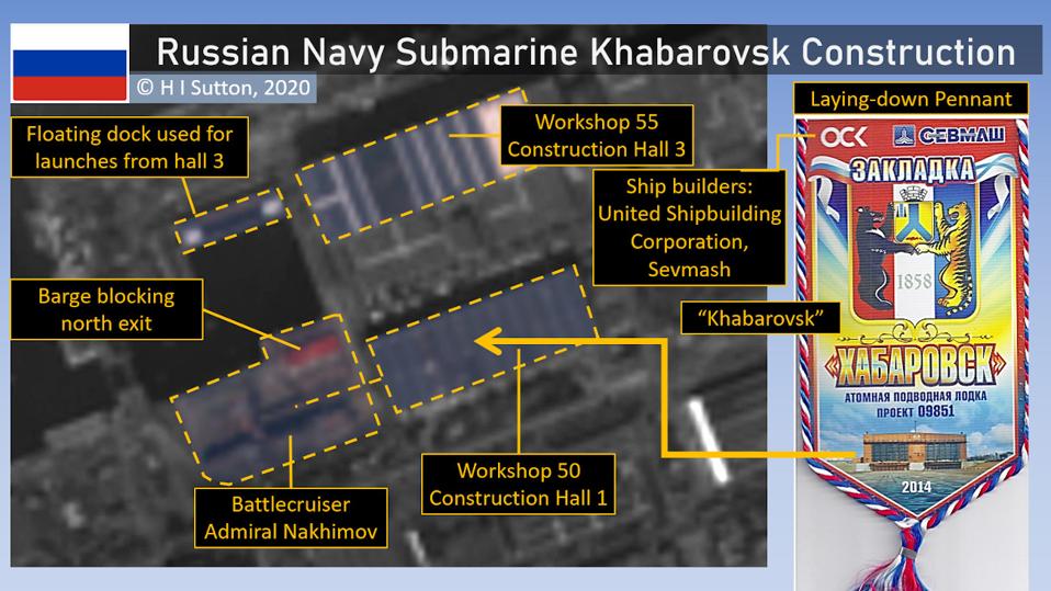 Satellite imagery analysis of the Sevmash construction halls for the Khabarovsk Submarine