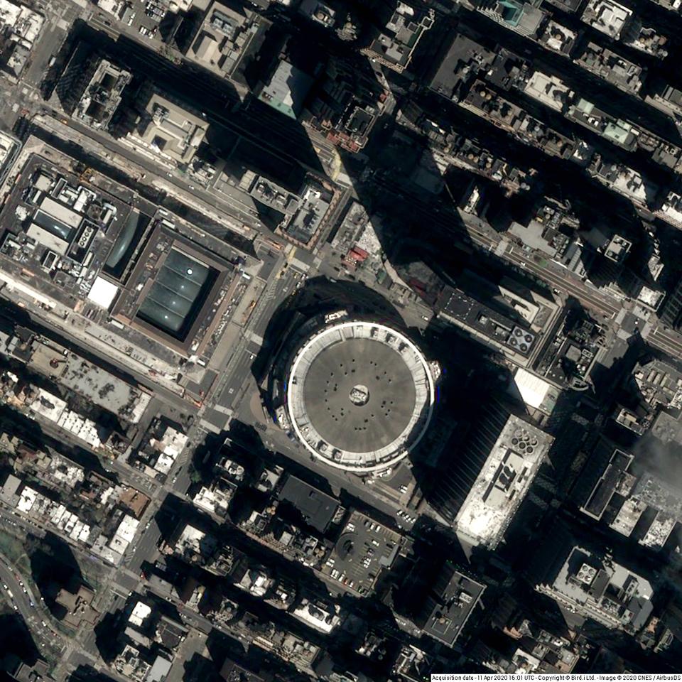 Aerial view of New York train stations with zero traffic.