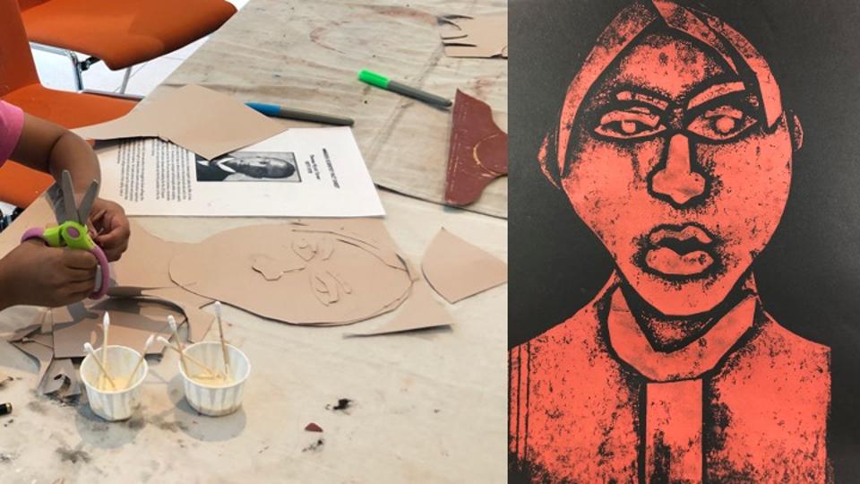 London School Children Celebrate Unsung Scientists And Biology Through Art 2 Child cutting a portrait collage