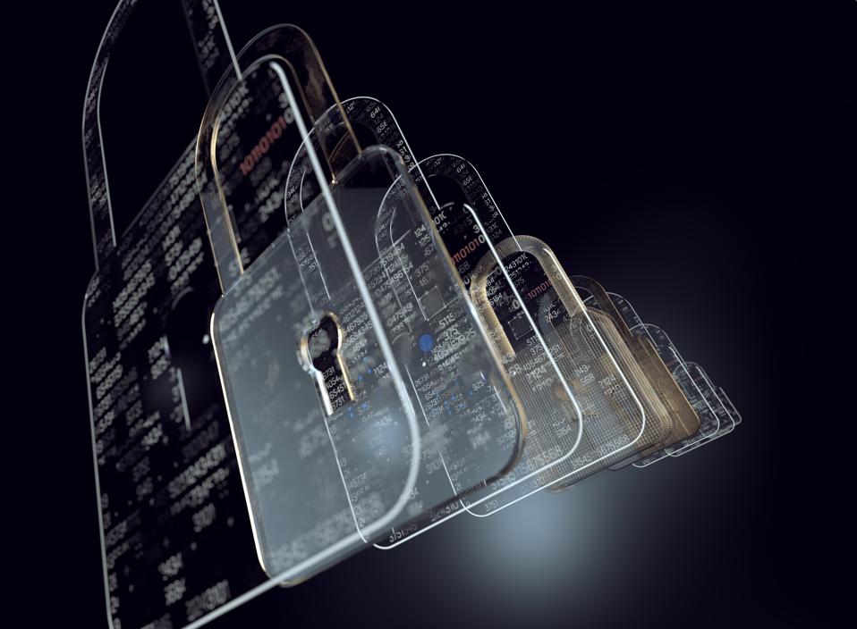 Digital encrypted Lock with data multilayers. Internet Security and blockchain.