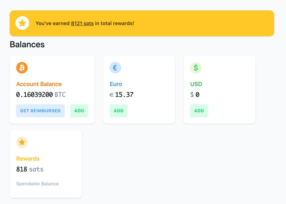 The interface for Bitrefill's Bitcoin Rewards Program.