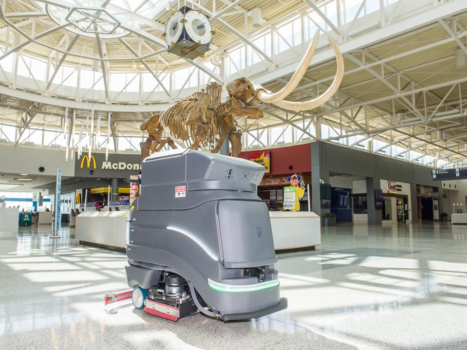 robot cleans airport