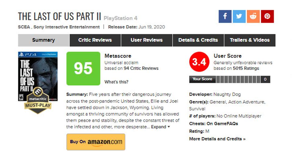 The Last Of Us Part 2 Is Getting Predictably User Score Bombed On Metacritic