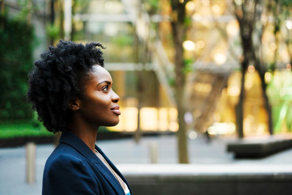 Profile shot of woman looking ahead