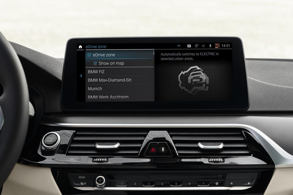 The BMW Operating System 7 update includes E-Drive zone to automatically switch plug-in models electric drive when entering defined urban centers