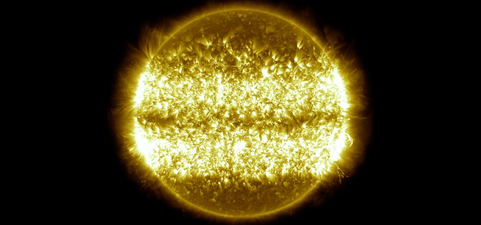 This composite image is made from 151 individual SDO frames. They span the full ten-year run of the time lapse and a few notable events are hidden within it.