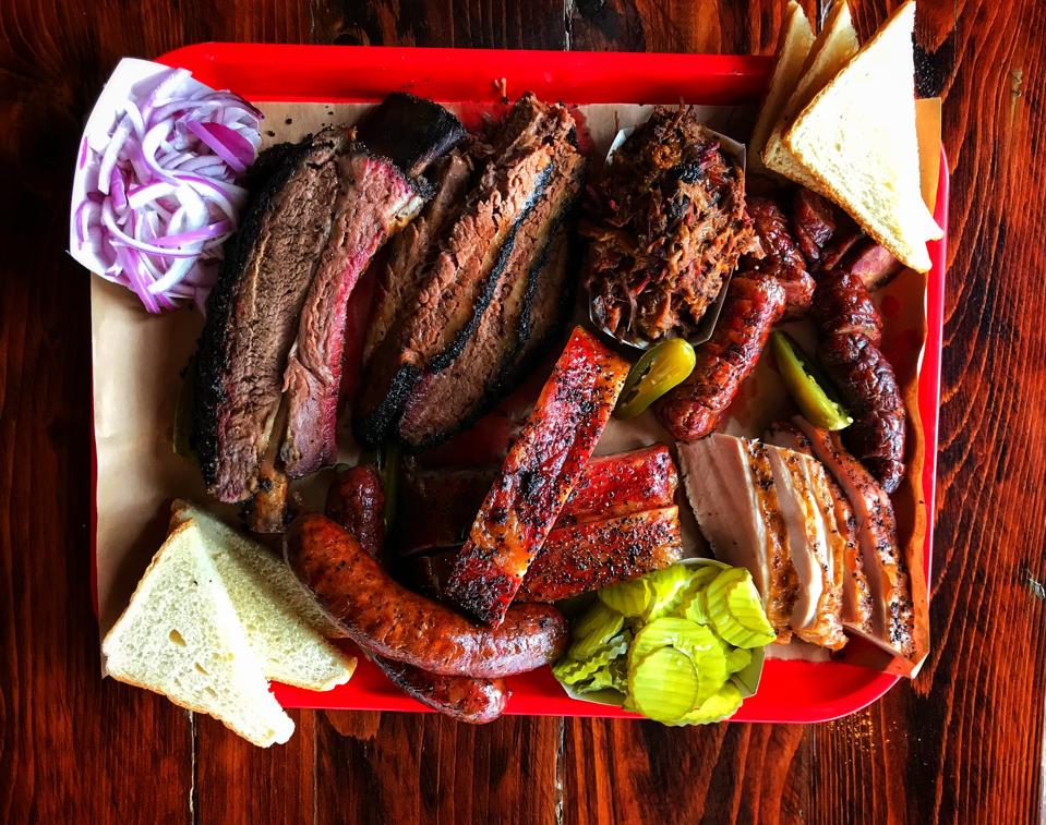 Tray of Texas-style BBQ